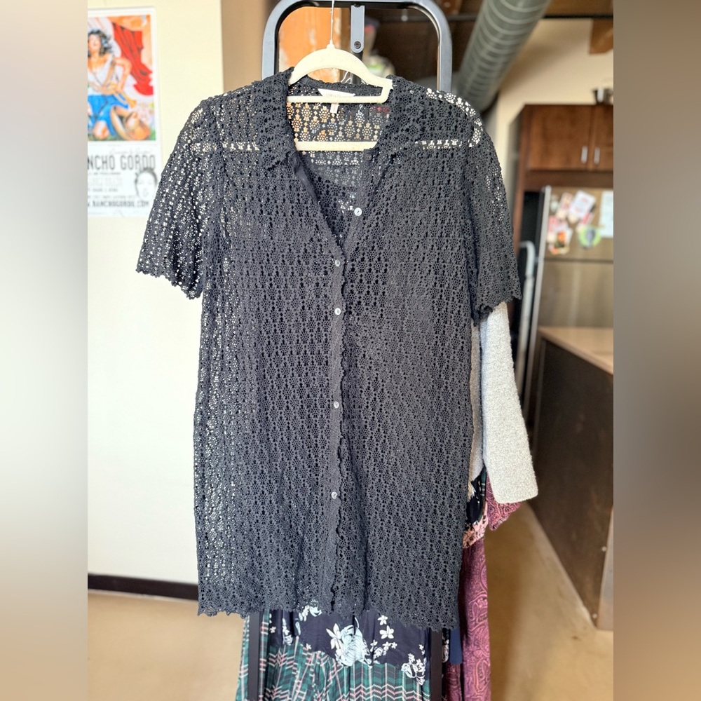 Rebecca Taylor Black Lace Shirt Dress